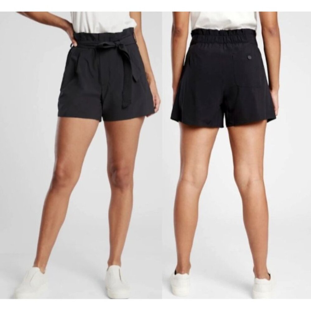 Athleta Sky Line Short II Black Paperbag Tie Waist Shorts Women's Size 6